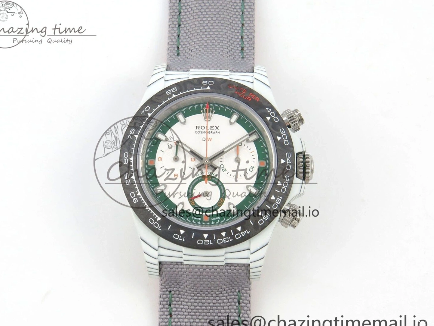MiroTime 0312 TimelessDesign Daytona DIW Carbon Case and Bezel DIWF Edition White Green Dial on Grey Nylon Strap A 51